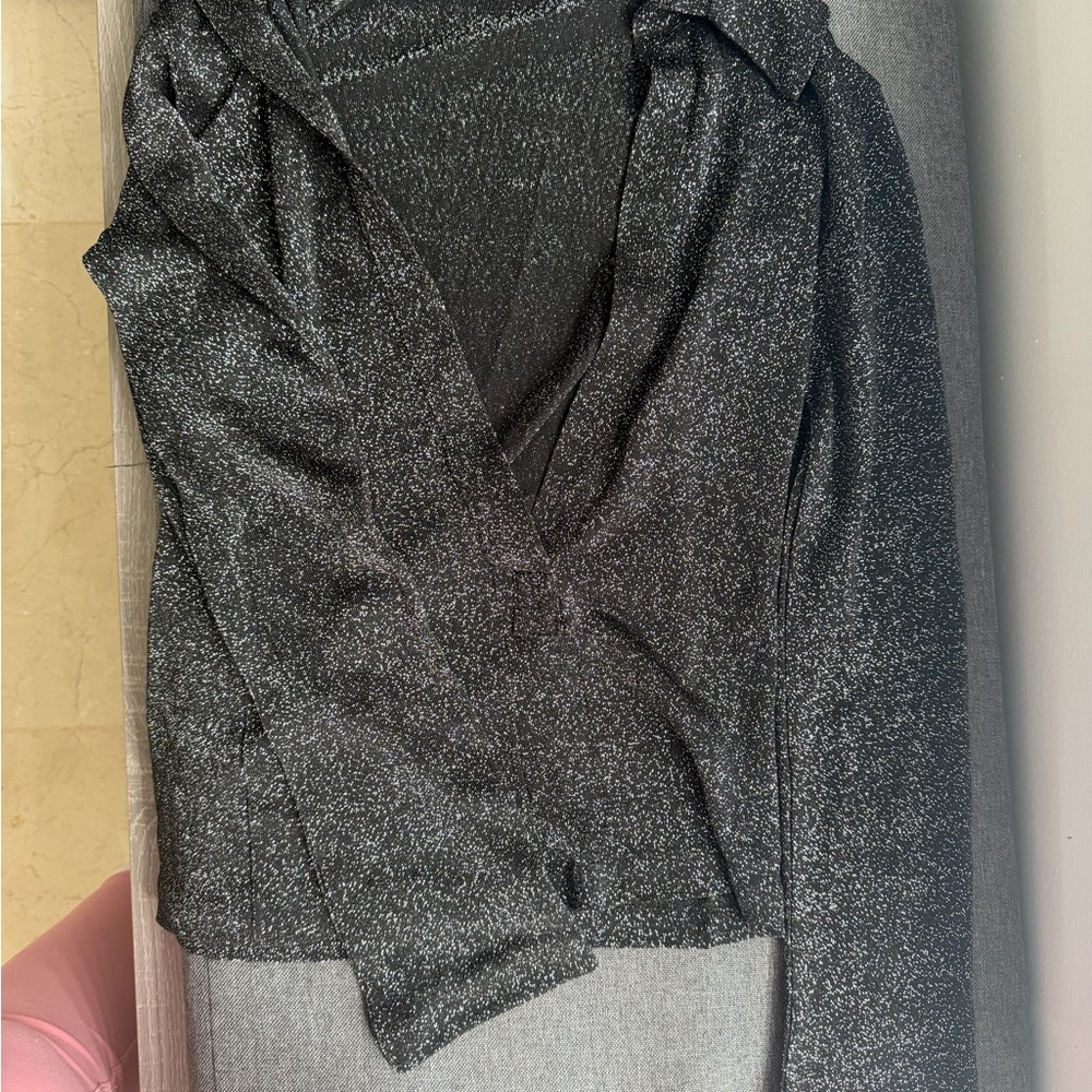 Vintage Black Sparkle V-Neck Blouse